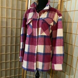 Madewell pink and White Plaid Utility Jacket